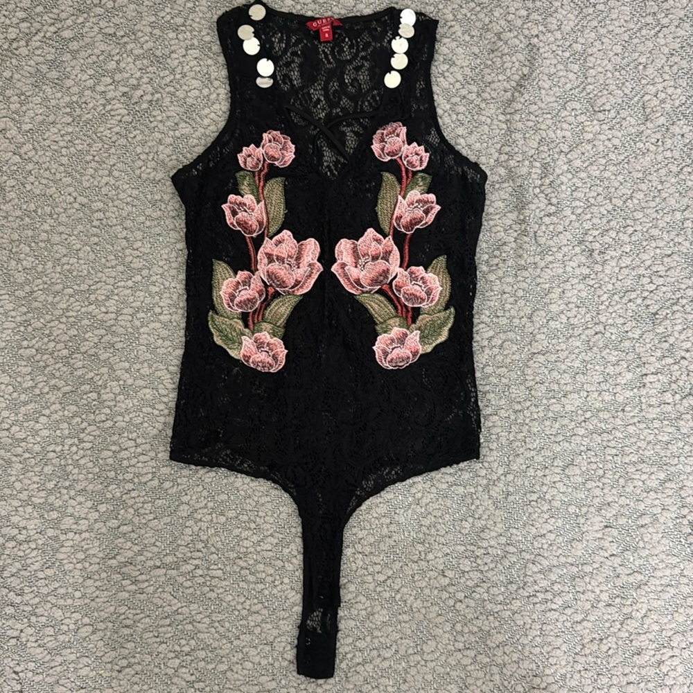 Guess Floral & Lace Embroidered Bodysuit